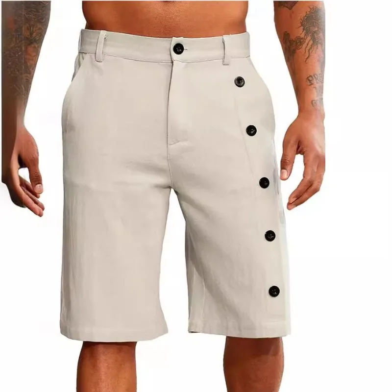 

Льняные шорты Летние шорты с боковыми карманами на пуговицах Однотонные удобные и дышащие прямые брюки