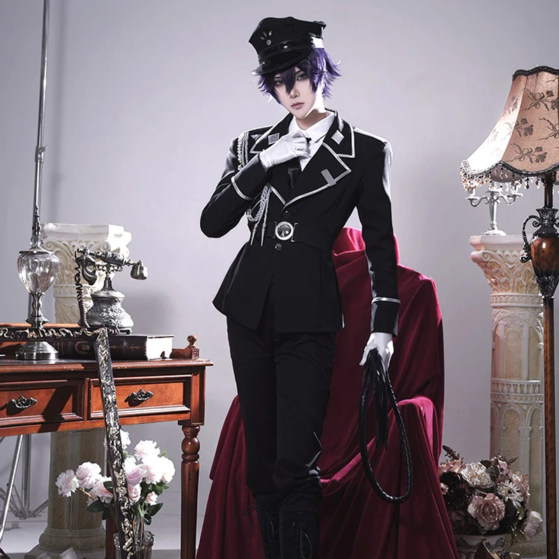 The Anime Sweet Punishment Myojin Aki Cosplay Handsome warden Black Uniform Purple hair Cool Men Christmas Costume H