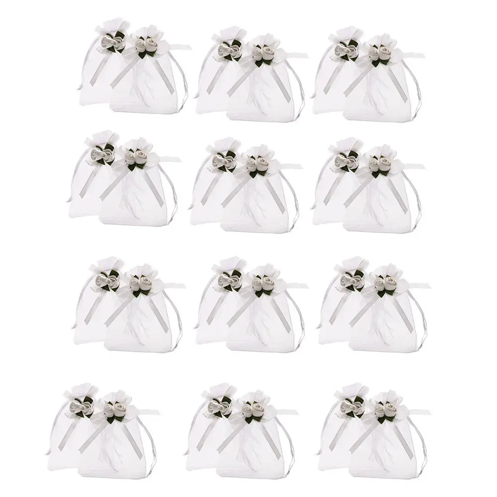 

50Pcs Jewelry Bag Rose Organza Bags for Wedding Favor Gift Drawstring Pouches Craft Stones Watches Bracelets Festival