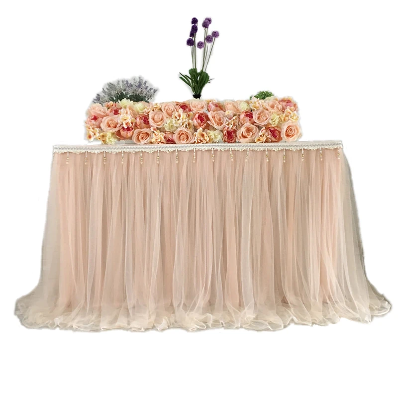 

Wholesale Ice Silk Table Skirt With Gaoze Drape Table Cloth Skirting For Wedding Event Party Decoration