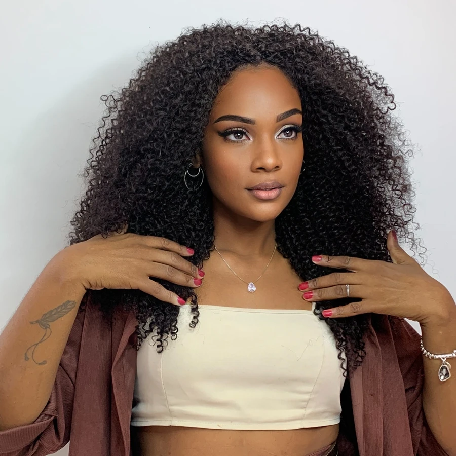 Afro Kinky Curly 13x6 Lace Frontal Wigs HD Pre-Plucked Human Hair Lace Wig Bleached Knots Brazilian Curly 4x4 Lace Closure Wig