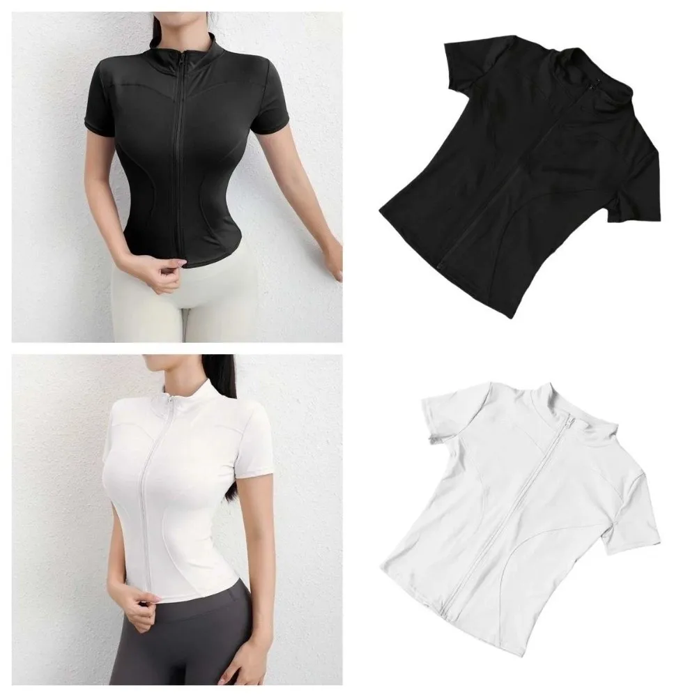 

Short Sleeve Sports Jacket T-shirt Black White Sweat Absorption Yoga Jacket Shirt Quick Drying Slimming Yoga Crop Top Summer