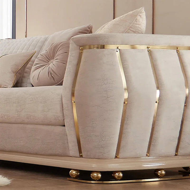 # Modern Big Size Up-holstered Living Room Sofa Luxury Couch Set Furniture with Gold Stainless Steel Lesd for Villa for Sale