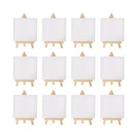 12pcs Artists 5 inch Mini Easel +3 inchx3 inch Mini Canvas Set Painting Kids Craft DIY Drawing Small Table Easel for School