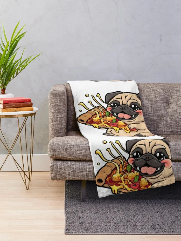 Pug and Pizzas Throw Blanket Decorative Sofas Decoratives Beautifuls Camping Blankets