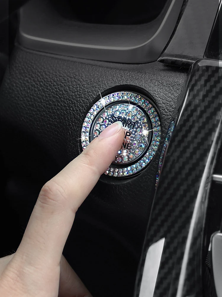 One key start decorative ring artificial diamond crystal button ignition ring decorative ring car interior decoration sticker