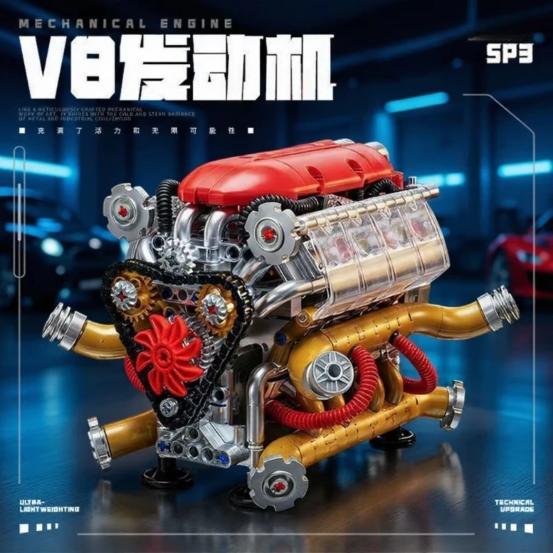 

Электрический конструктор V8 с мотором: игрушка-модель двигателя автомобиля для мальчиков, подарок на праздник