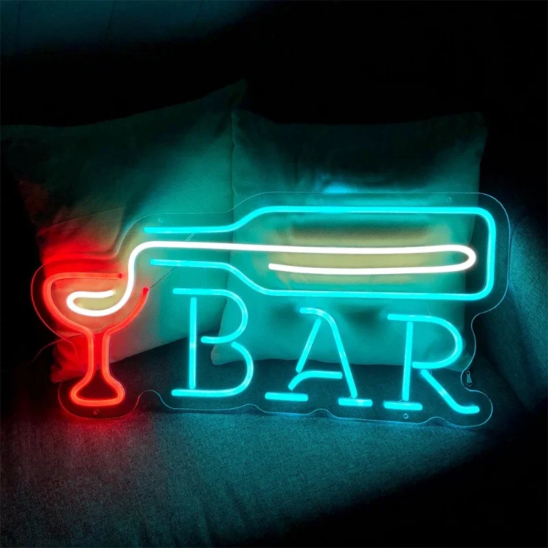 BAR Neon Sign Club Store Pub Restaurant Decoration Party Kitchen Art Personalized Decor Light For Wall Hanging Goblet Neon Lamp