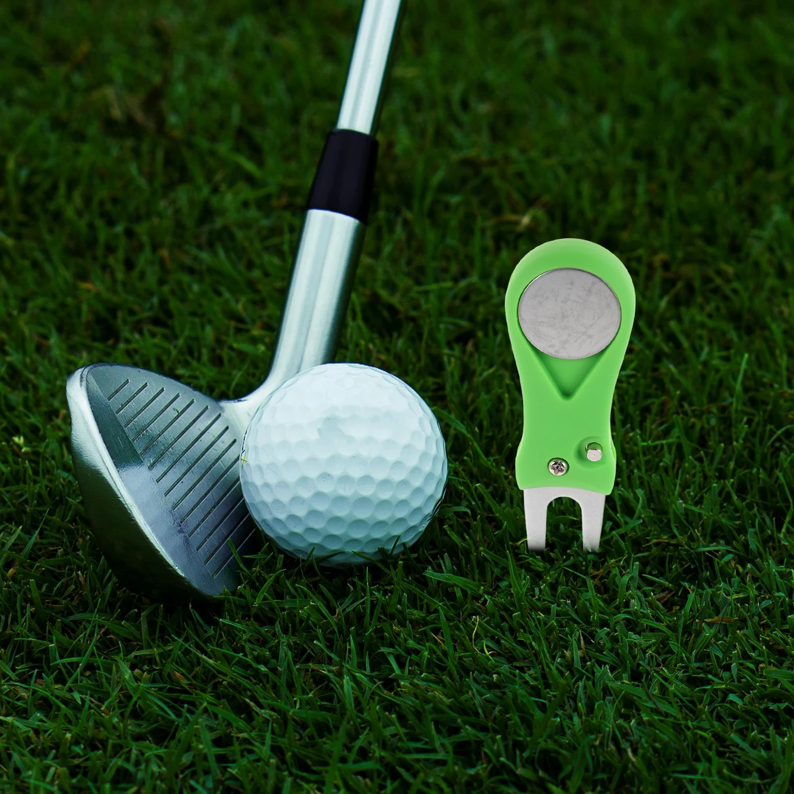 

2pcs Golf Divot Repair Tool Foldable Metal Pitch Mark Fixer Green Fork Lightweight Training Aid