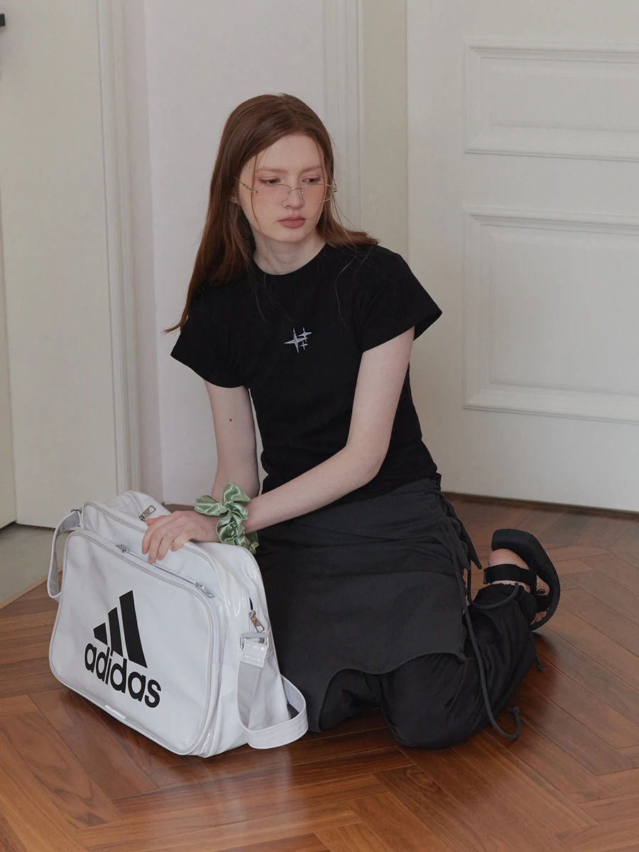 T-shirt d'été Spor Slim Fit ort Sve pour femme, fille douce et épicée, imprimé micro élastique, tendance américaine, marque carrée Ho...