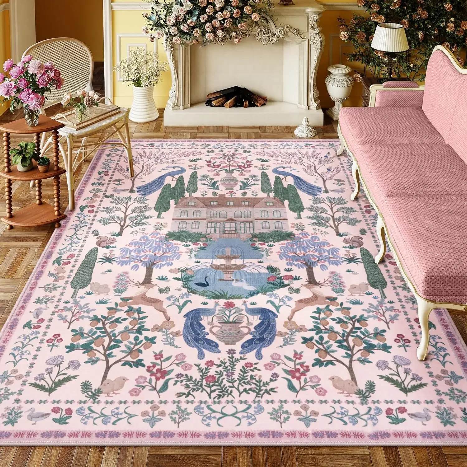 

VIKAMA Vintage Animal Plant Large Sofa Carpet Household Living Room Carpet Study Room Carpet Bedroom Dirt Resistant Floor Mats