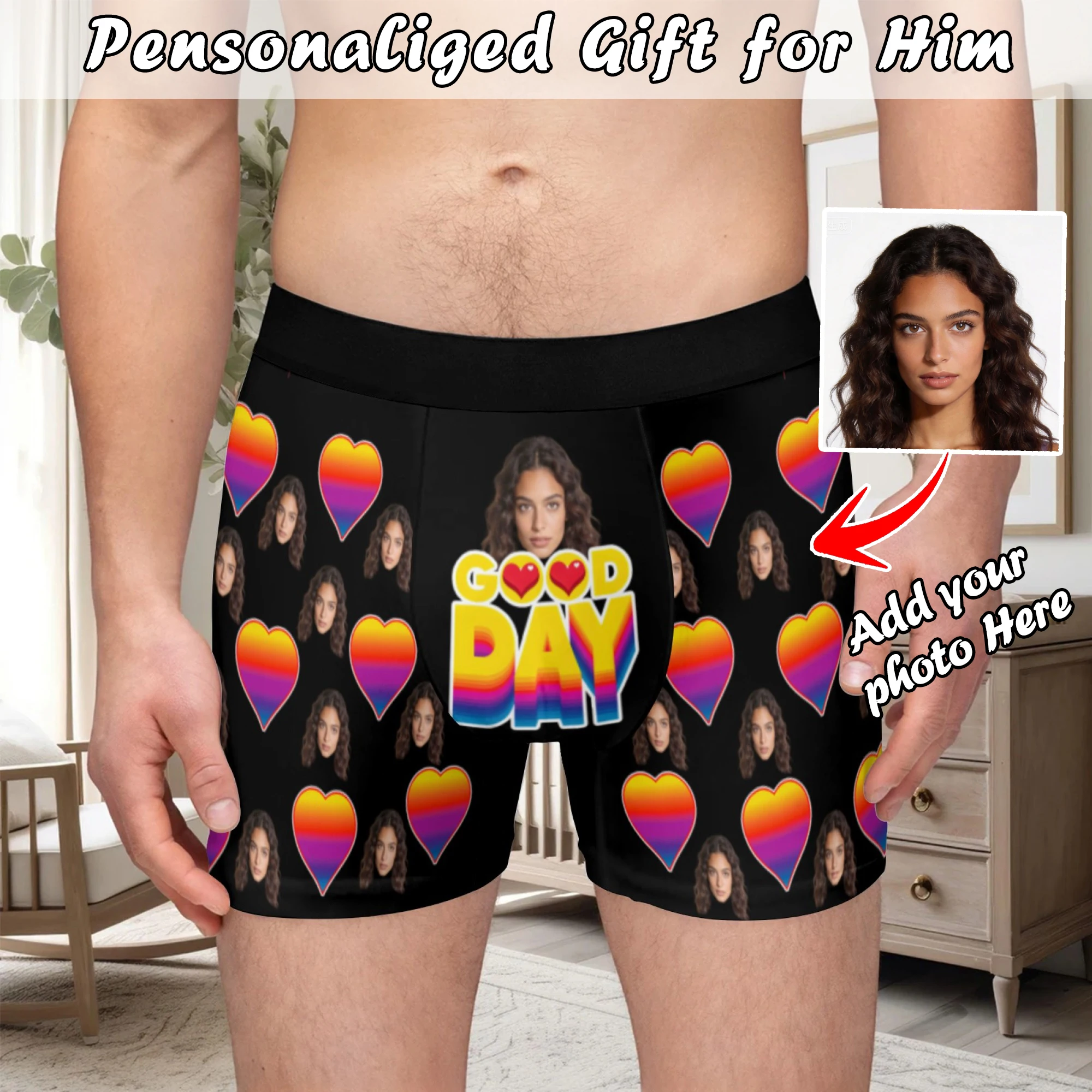 Personalized facial photos customized underwear  flat cornered men's Valentine's Day gift for husband  anniversary gift for fath