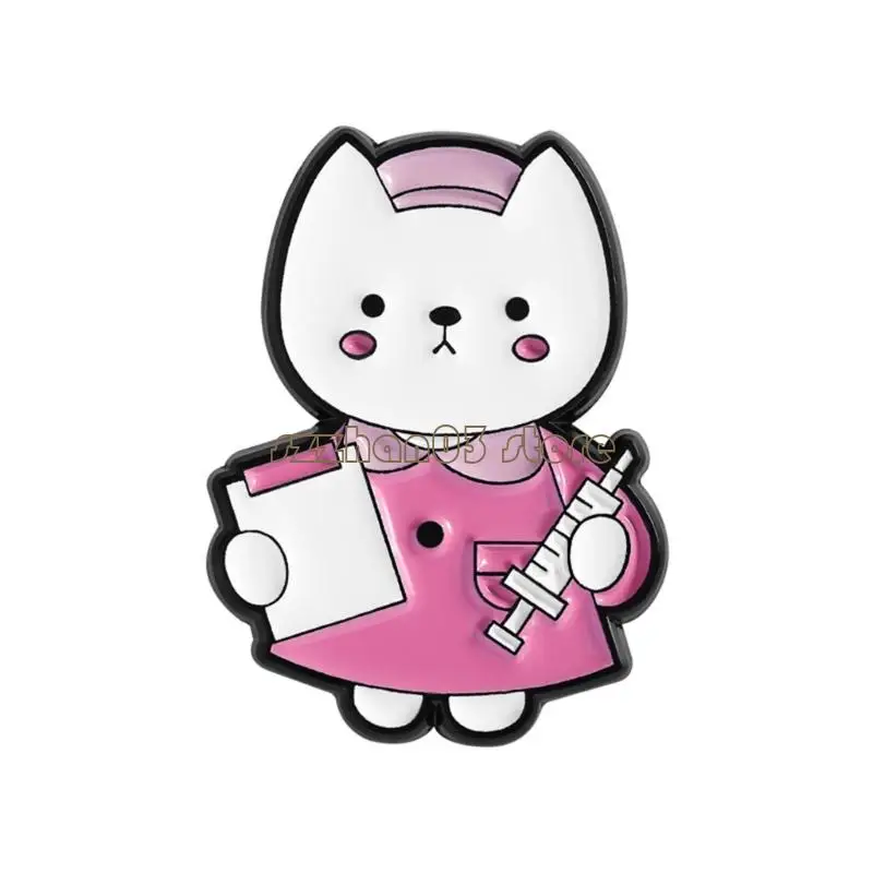 367C Sturdy Alloy Kitten Pin Enamel Brooch Cartoon Laboratory Nurse Badge Accessory