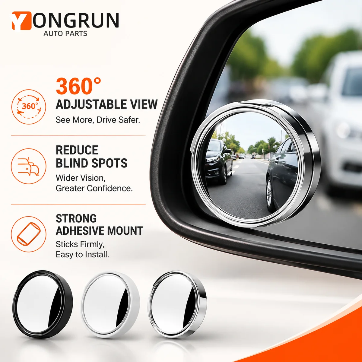 YONGRUN 360° Adjustable Car Blind Spot Mirror Wide Angle Rearview Side Mirror Aid Waterproof Parking Lane Change Helper