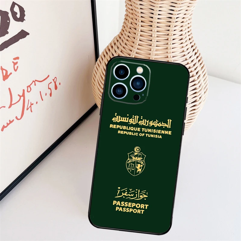 Tunisian Passport Flag Funda For iPhone 16 15 Pro 14 Pro Max Plus 11 13 12 Mini X XS XR Phone Case