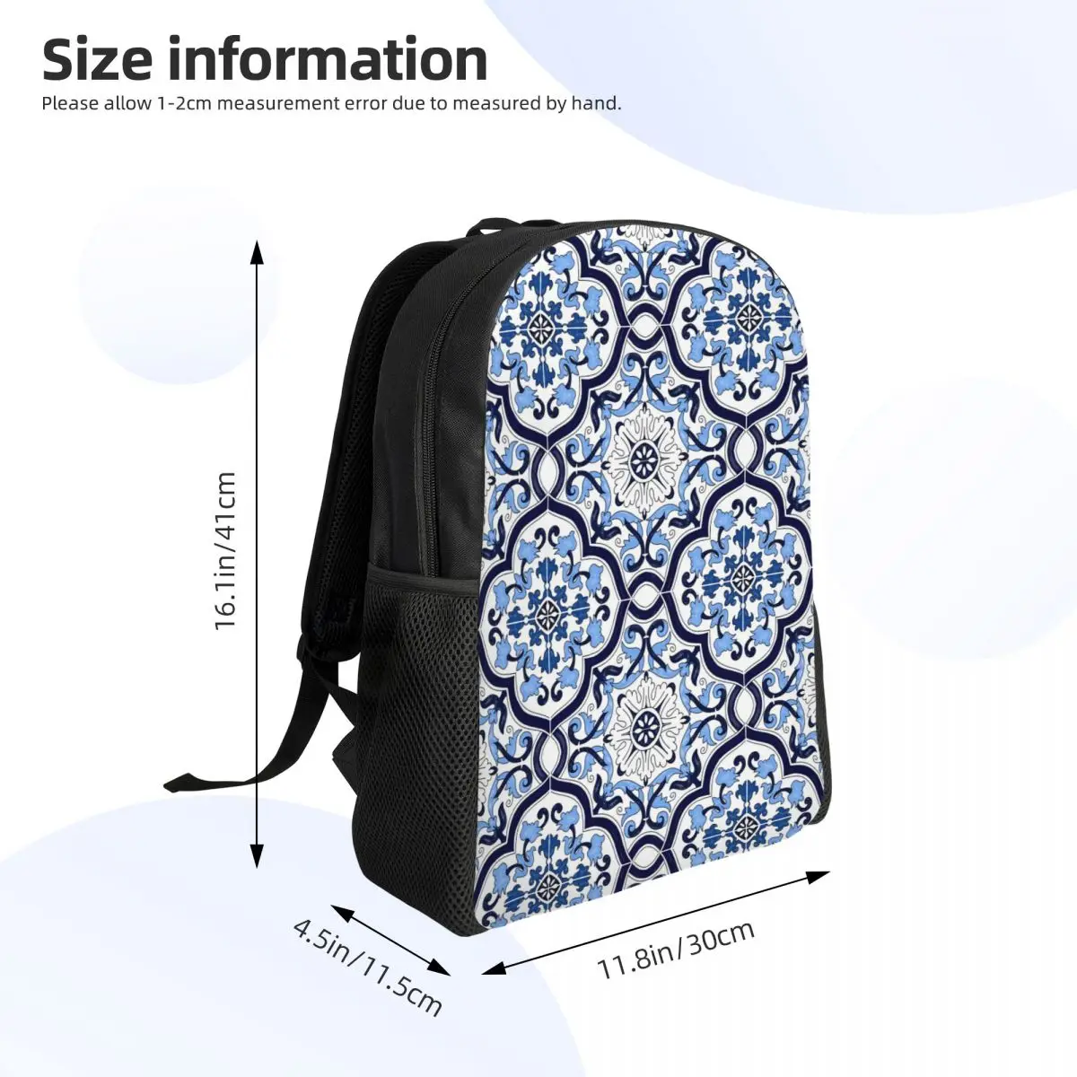 Mochila azul adornada floral mediterránea con azulejos sicilianos, mochila escolar, mochila de viaje para senderismo, mochila para niños y niñas, bolsos de hombro