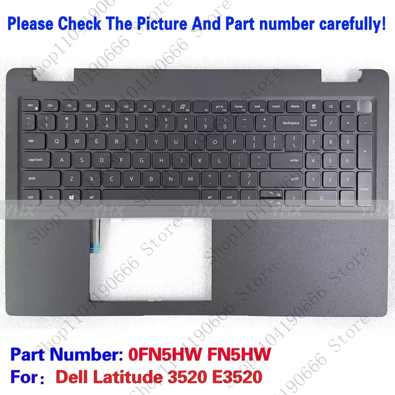 

Notebook computer components New For Dell Latitude 3520 E3520 Palmrest Upper Case US Backlit Keyboard 0FN5HW.