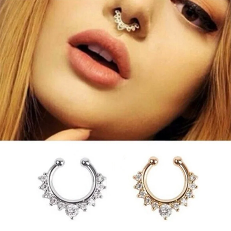 Indian Metal Nose Jewelry for Women Sexy Fashioable Gold Silver Color Shiny Zirconium Nose Rings Small Elegant Fashion Ornament