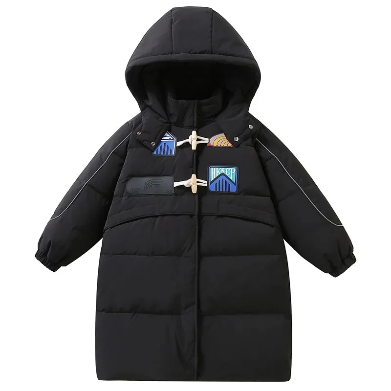 Winter Jacket for Girls New Children's Down Fashion Windproof Waterproof Boys Black Stain Resistant Long Coat TZ925