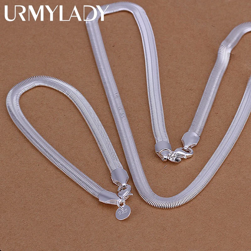 wholesale 925 Sterling silver necklace bracelets jewelry Set 6MM flat soft snake chain fashion Silver women Mens wedding