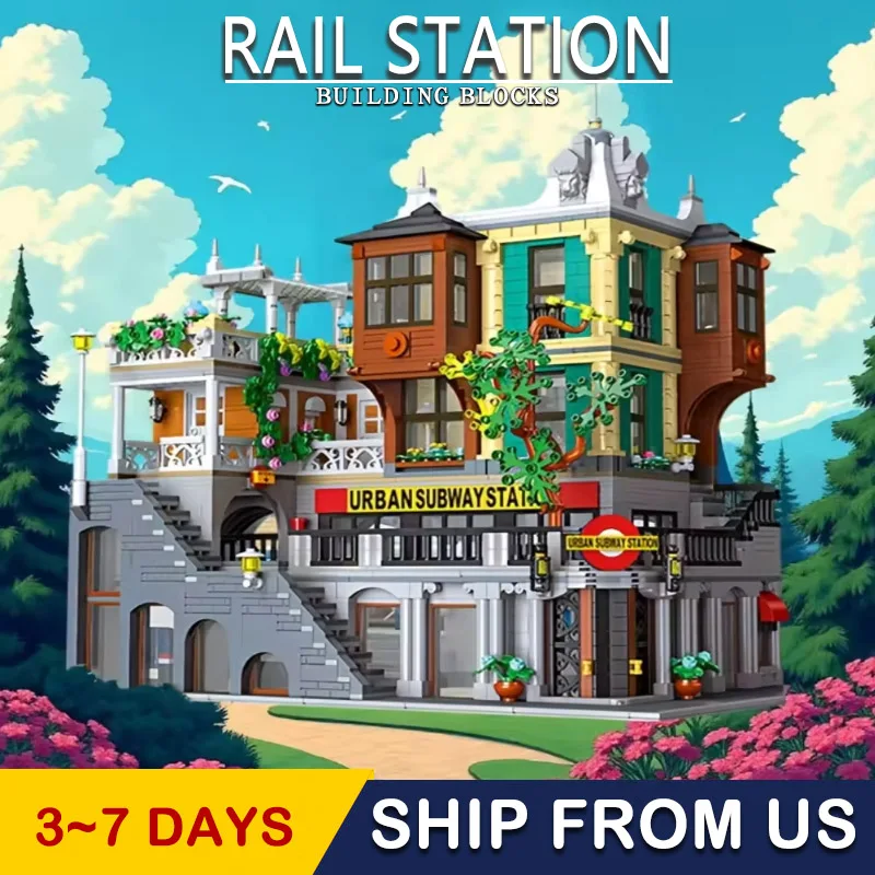 

Creative IDEAS City Light Rail Station Building Blocks MOC Street view Subway Train Model Set Gifi Bricks Boys Christmas Toys