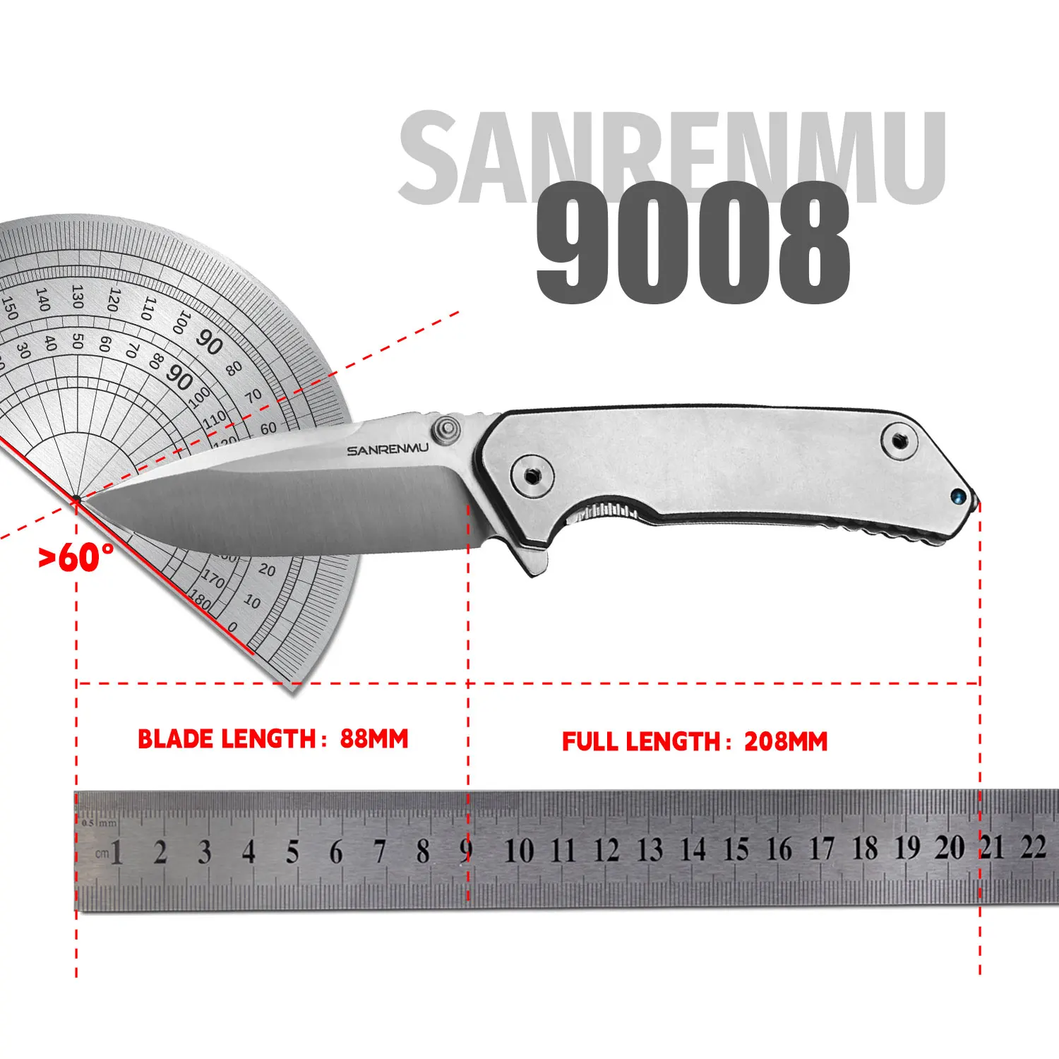 SANRENMU-Outdoor Pocket Folding Knife, Facas Ferramenta portáteis, Jackknife, Camping, Wilderness Sobrevivência, Caça, Pesca, EDC, 9008, Novo