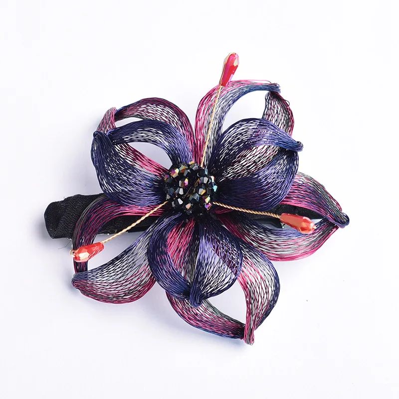 Retro Handmade Woven Copper Wire Flower Hairpin Hair Accessories for Women Elegant Spring Clip Bride Headwear Girl Tiaras Gift