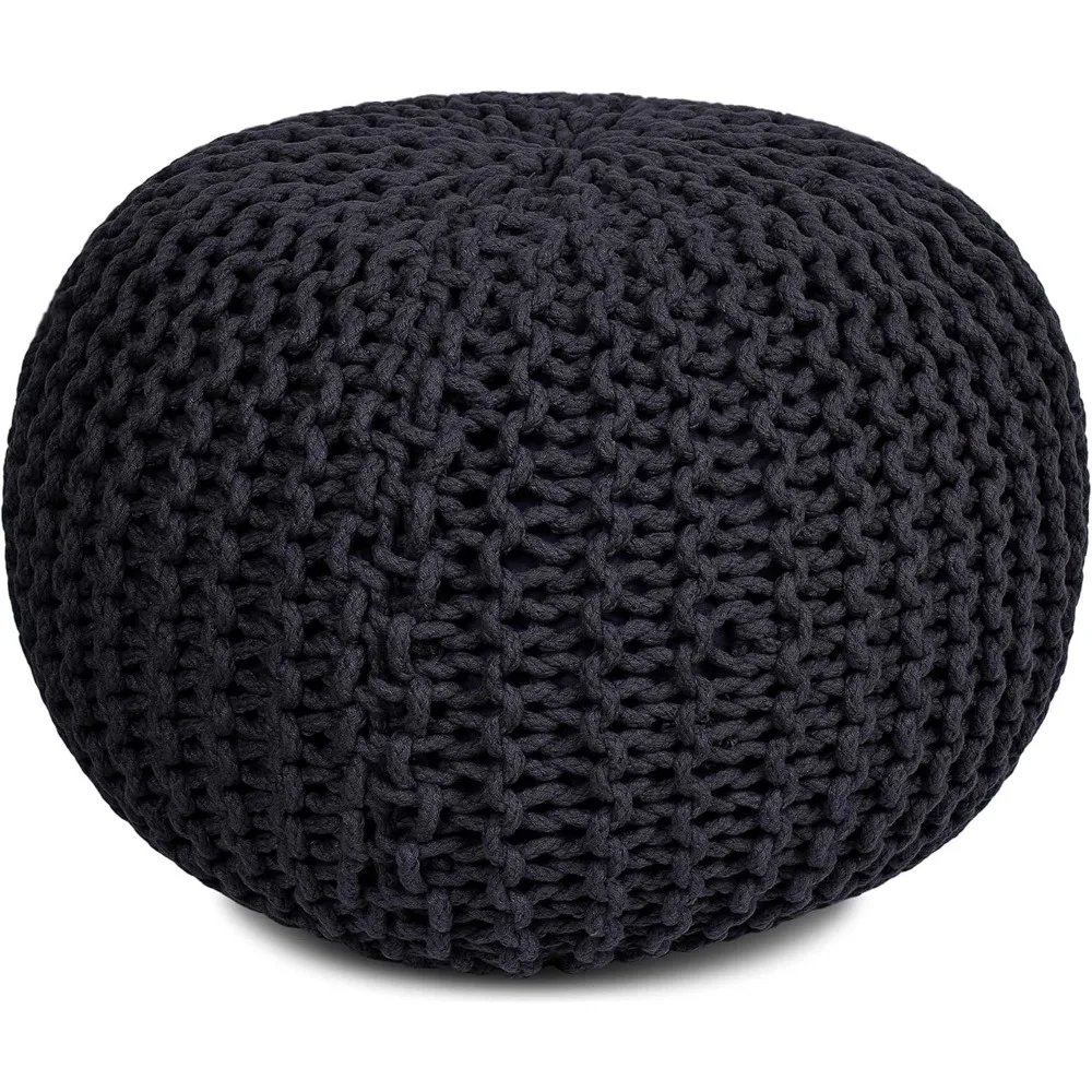 

Round Pouf Ottoman Cotton Braided Foot Stool round ottoman | Bedroom and Living Room poof Charcoal Grey boho ottoman