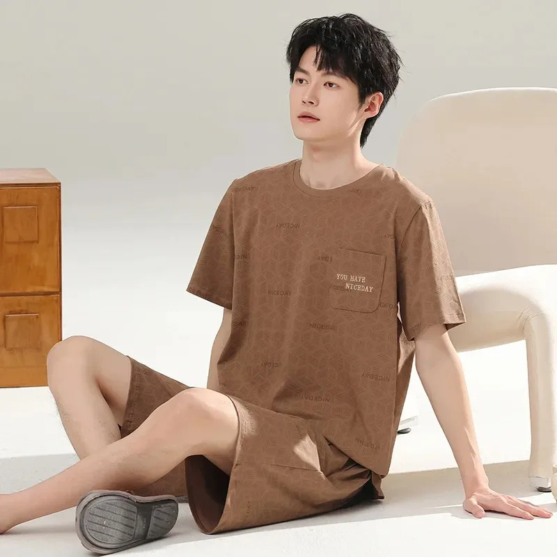 

Новый летний мужской пижамный комплект 2026: корейский свободный костюм из модала с коротким рукавом, шорты, мягкая эластичная пижама для сна, ночная одежда