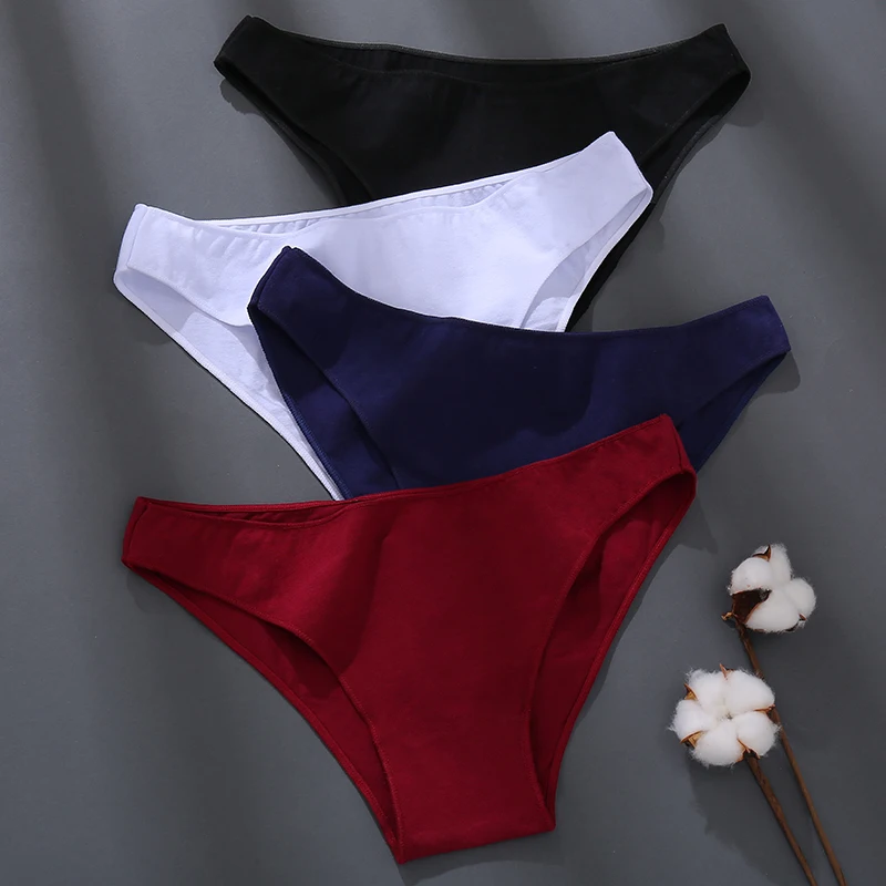 FINETOO 3Pcs/set Women\'s Cotton Underwear M-2XL Solid Color Panties Ladies Comfortable Underpants Girls Plus Size Soft Panty New