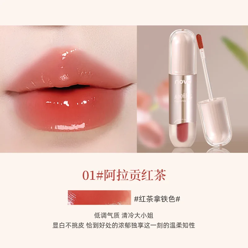 NOVO moist and translucent glossy lip glaze is white and pure. Toot lips are waterproof, not easy to fade and not stick to cups.