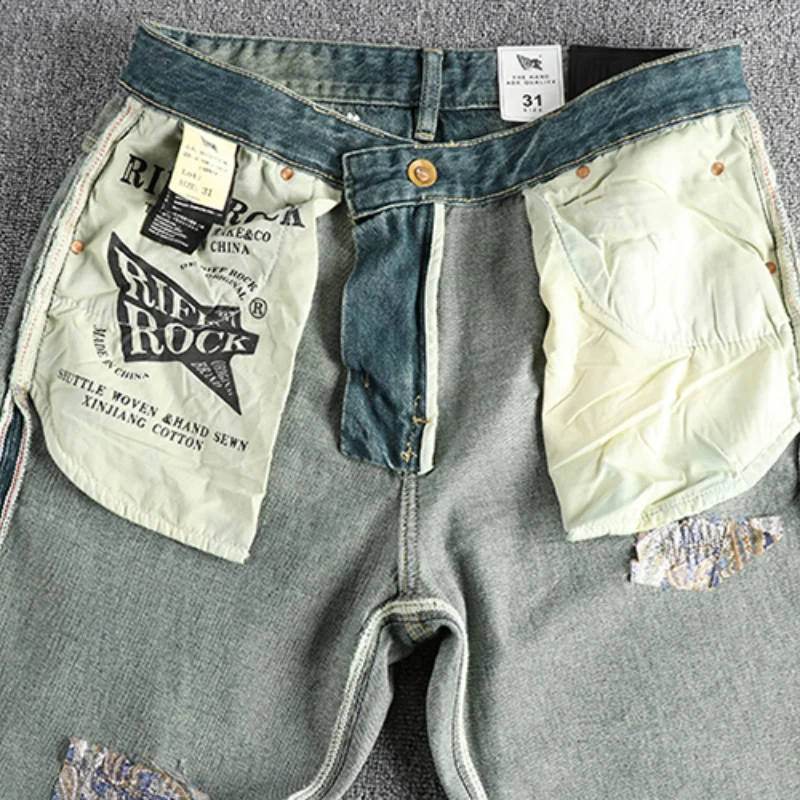 Schwere Wäsche hängen Färben alte Vintage Jeans Männer drei dimensional geschnitten schlanke kleine gerade Jugend Trend hose