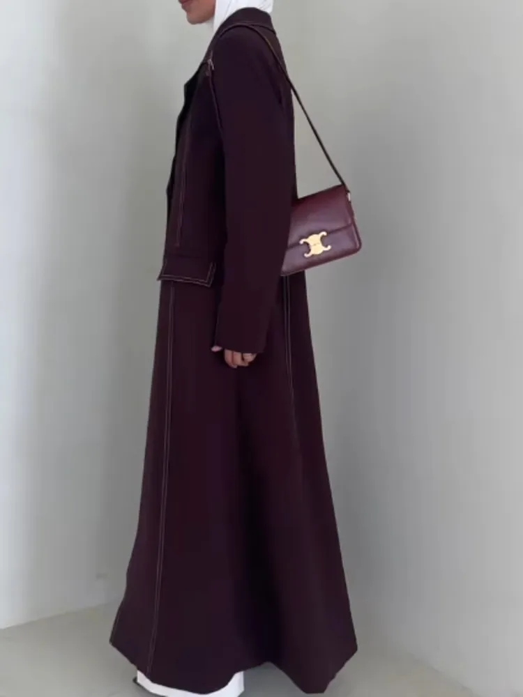 Dfdg 2025 primavera entalhado lapela gravata cintura oversized até o chão blazer jaqueta transição de linho moderno feminino estilo rua