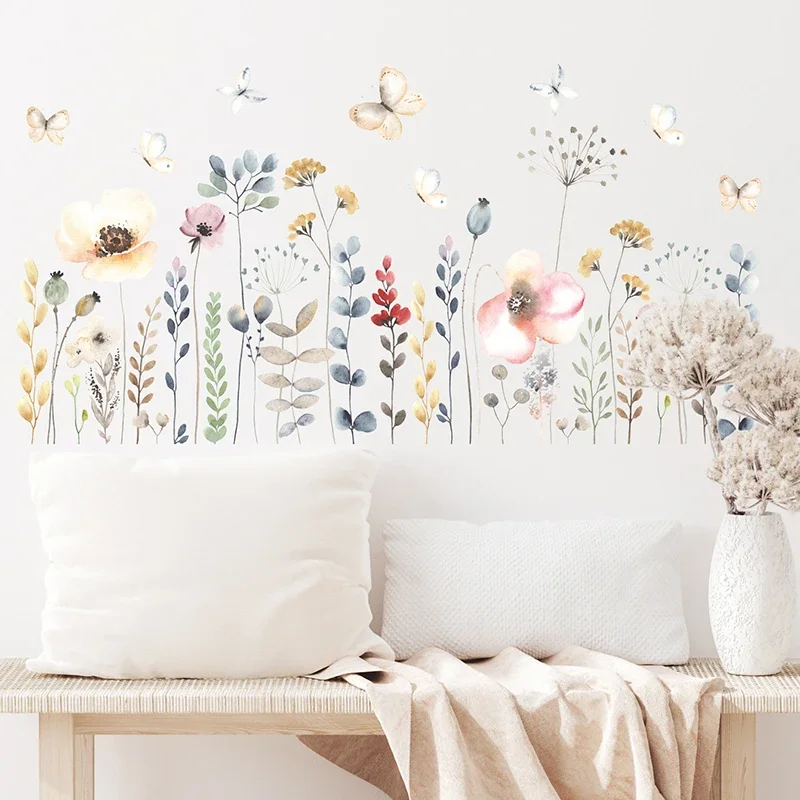 1pc Boho Style Watercolor Flowers Floral Wall Stickers for Living Room Kids Room Children Bedroom Wall Decals Home Decorative