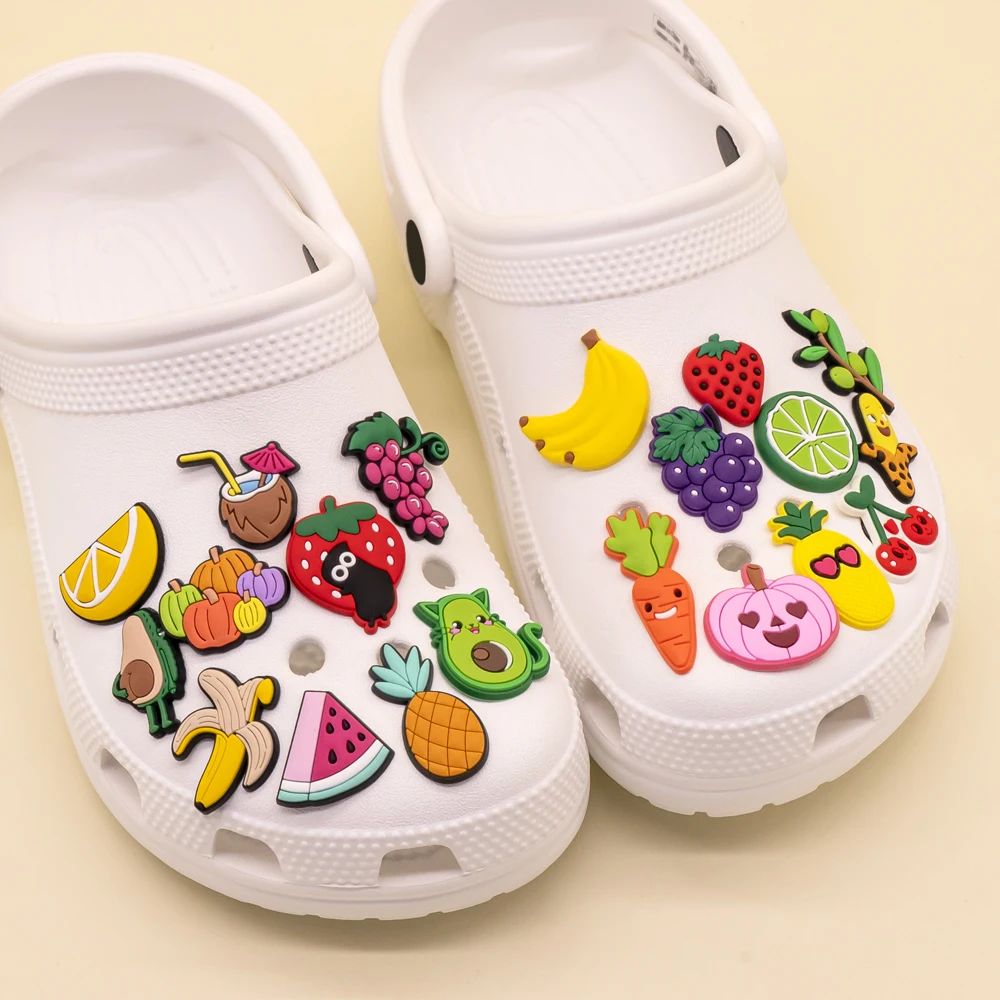1/30pcs Fruit Shoe Charms Lemon Avocado Watermelon Banana Coconut Pins for Girl Kids Plants Shoe Decorations Pins Accessories