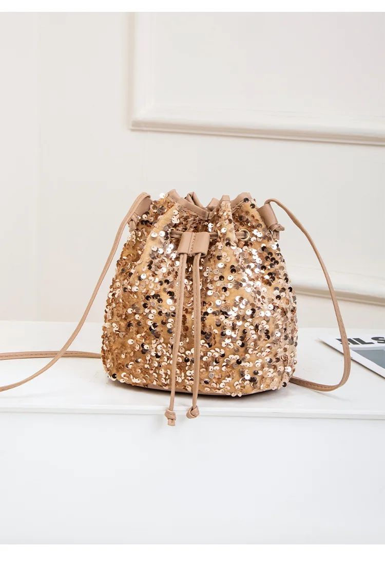 Neue Modische Vielseitige Handtasche mit Kordelzug, Schicke Mehrfarbige Pailletten-Schultertasche mit Großer Kapazität, Geldbörse und Umhängetasche – Detail 30