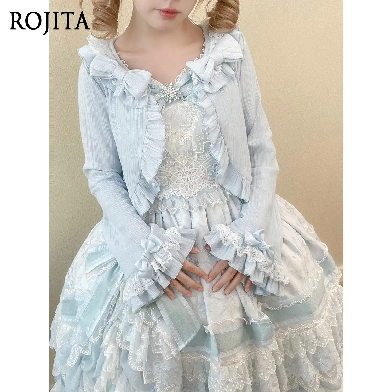 

Jacquard Knitted Cardigan CLA Sweet Versatile Lace Bow Long Sleeve Lolita Coat Spring Summer Kawaii Sweater