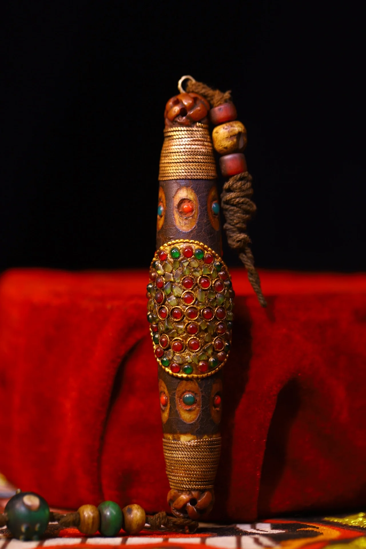 

5"Tibetan Temple Collection Old Natural Agate Mosaic Gem gZi Beads Shell Buddha Beads Amulet Pendant Dharma Town House
