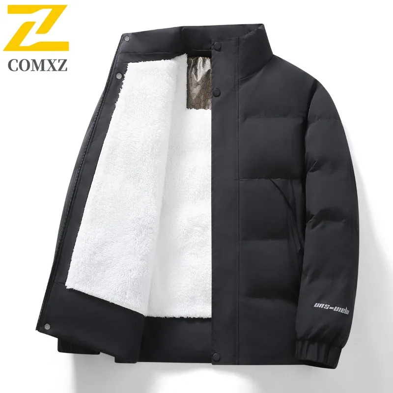 

COMXZ Men Cotton Padded Jacket Stand Collar Ski Trip Warm Snow Adventure Winter Jacket Street Look Windproof Design Padding Coat