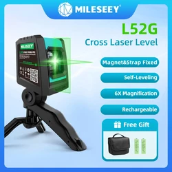 Mileseey nível laser 2/5/12 linhas 3d vermelho/verde recarregável calibre auto-nivelamento cruz vertical com tripé para casa