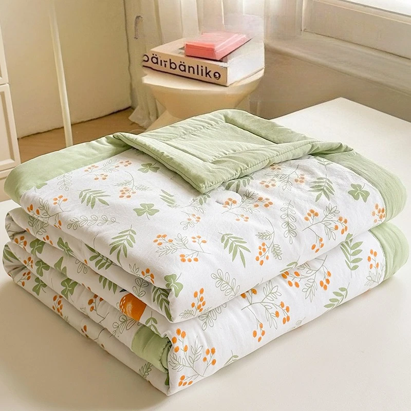 Summer Quilt Soft Breathable Print Comforter Machine Washable Lightweight Thin Blanket Air-conditioning Quilt