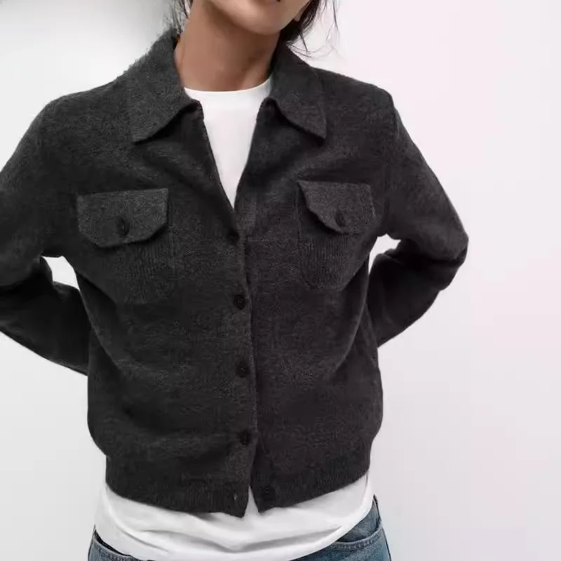 

2024 Winter New Women's Versatile Simple Ne Long Sve Flat Knit Knitted Jaet Polyester Fiber Casual Commute Sle