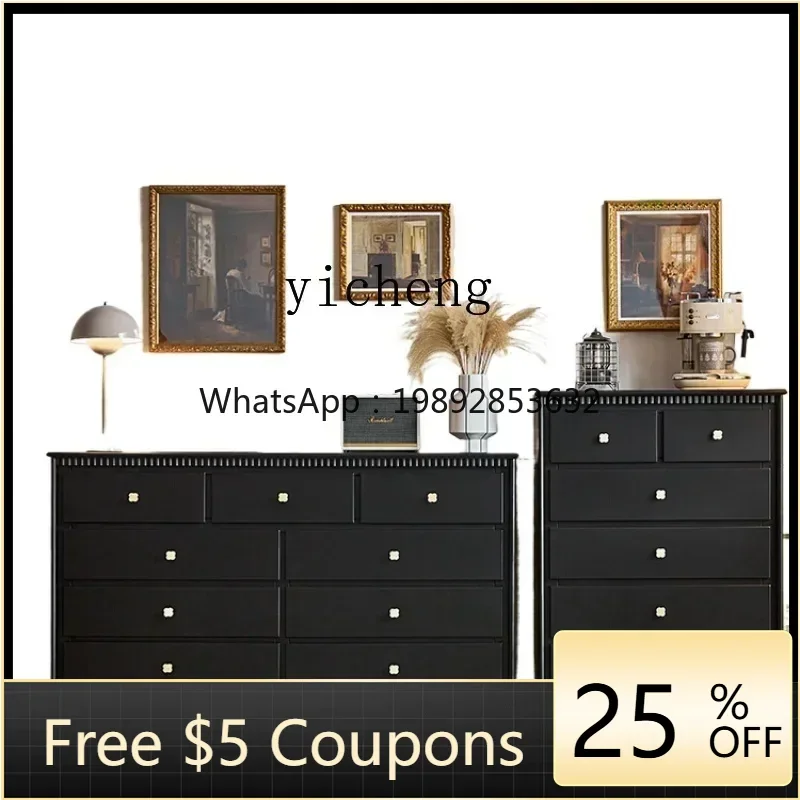 Solid Wood Nine-Drawer Cabinet Small Apartment Living Room Wall Simple Modern Storage Organizer Storage Cabinet