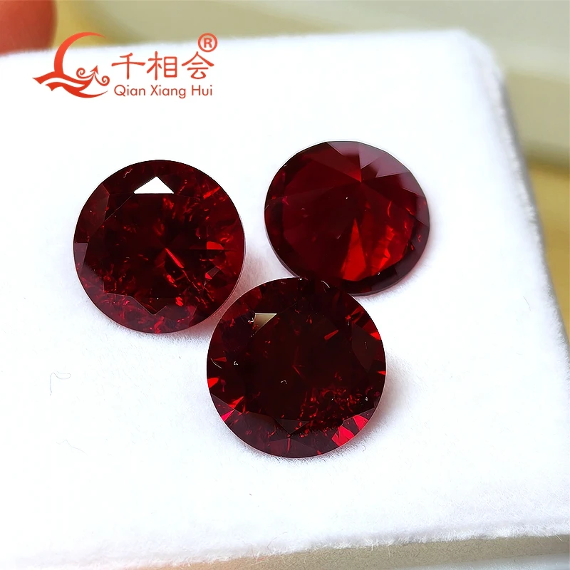 Lab Grown Deep Red Ruby 3mm-12mm Round Shape Diamond Cut Loose Gem Stone with Minor Cracks And Inclusions