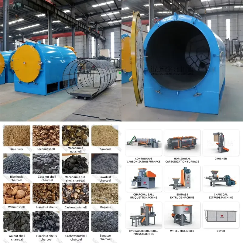 Horizontal Air Flow Coconut Shell & Wood Carbonization Furnace for Charcoal Production 3 Ton/Day Capacity