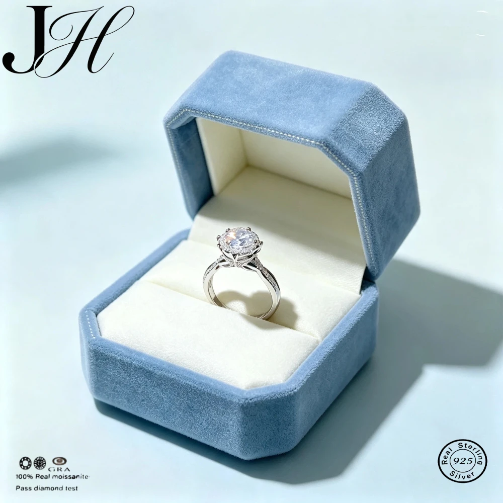 JOIAS HOME Sterling Silver 925 Royal Estate 2 Ct D Moissanite Gemstone Eight Heart Eight Cut Women's Wedding Ring Fashion Style