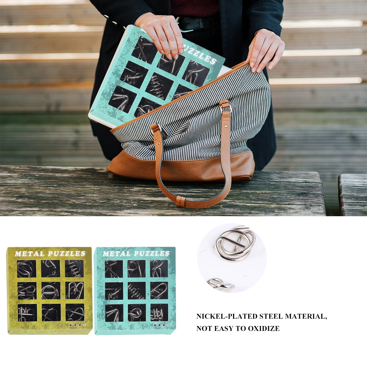 18pcs Nine Linked Rings Puzzle Chinese Metal Brain Teaser Set For Kids Adults Iq Game Ring Puzzle Set 2 Styles Green Blue