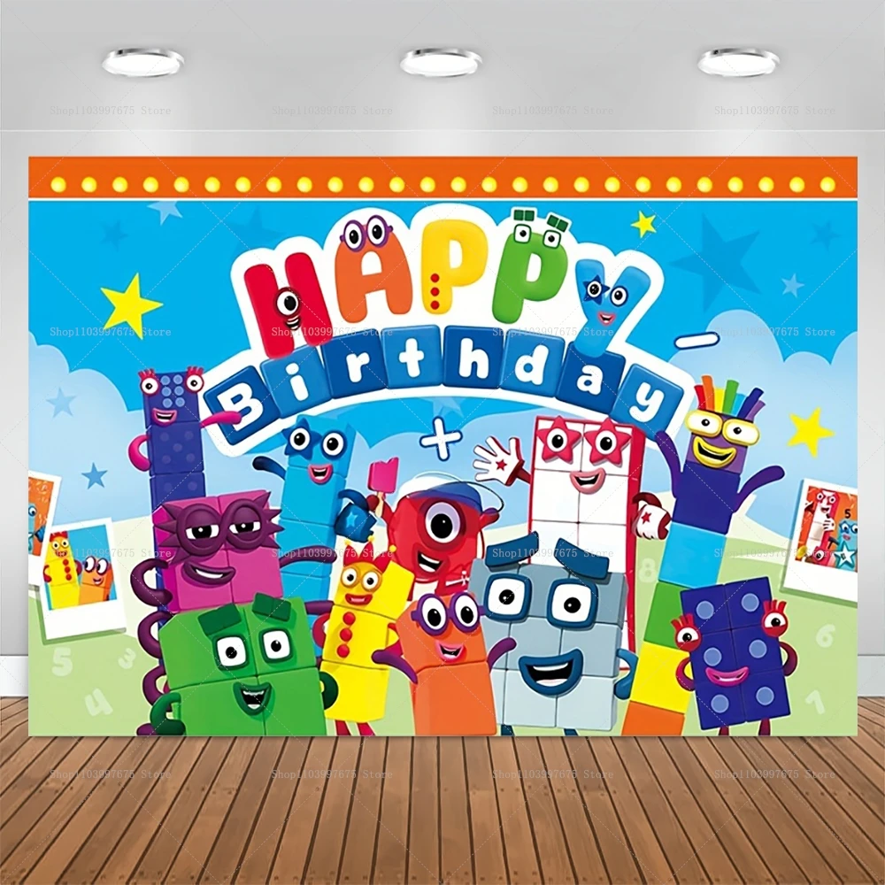 Cartoon The Number Building Blocks Backdrop Baby Shower Child Birthday Party Decor Background Kids Gifts Photo Booth Banner Prop