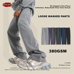 ZODF Retro 2024 Men Autumn Washed 380gsm Cotton Pants Unisex High Street Basic Oversized Solid Sport Straight Trousers HY0885