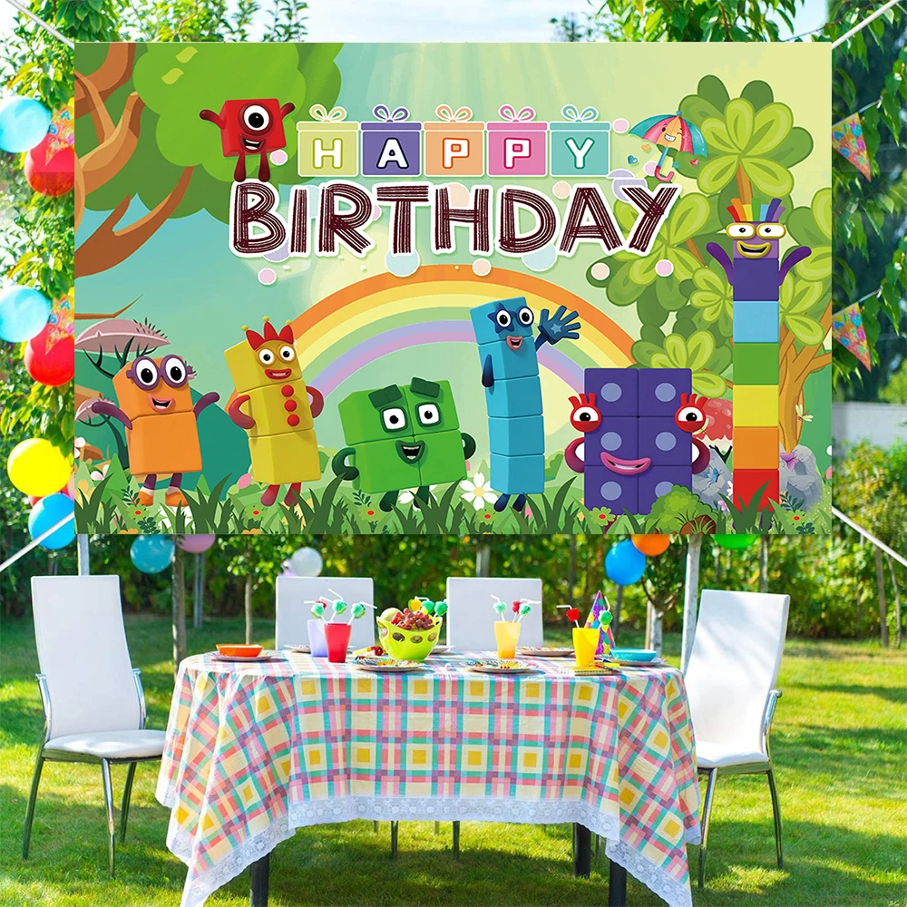 Cartoon The Number Building Blocks Baby Shower Child Birthday Party Decoration Background Banner Supplies Kids Gifts Photo Props